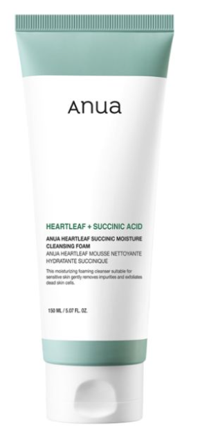 Anua Heartleaf Moisture Succinic Foam | Nettoyant Hydratant & Purifiant | Peaux Sensibles