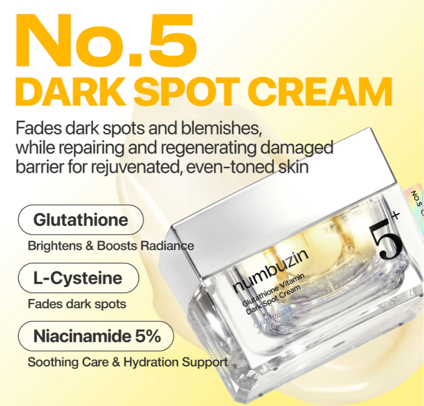 Numbuzin No.5+ Glutathione Vitamin Dark Spot Cream – Crème Anti-Taches Éclat (50ml)