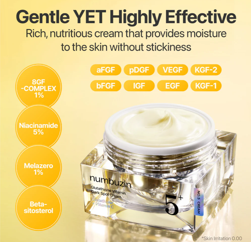 Numbuzin No.5+ Glutathione Vitamin Dark Spot Cream – Crème Anti-Taches Éclat (50ml)