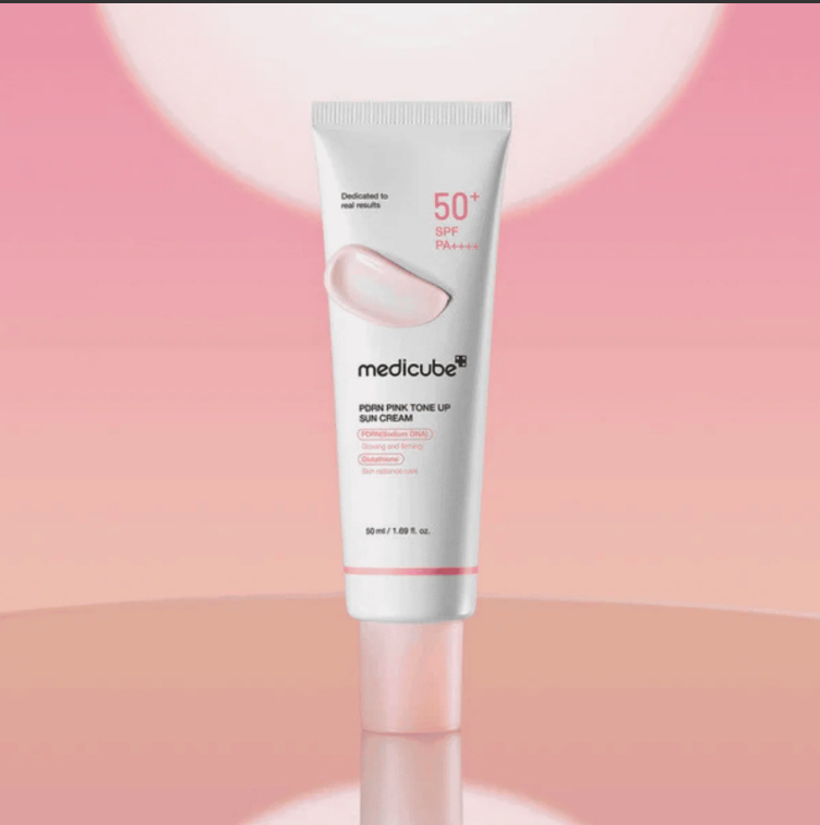 MEDICUBE PDRN Pink Tone Up Sun Cream SPF50+ PA++++ – Crème Solaire Rose Éclat 50 ml
